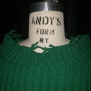 Distressed emerald green crop crew 80% wool cable knit Sweater XXL